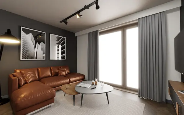 Salon z narożnikiem, lokal typu 2B